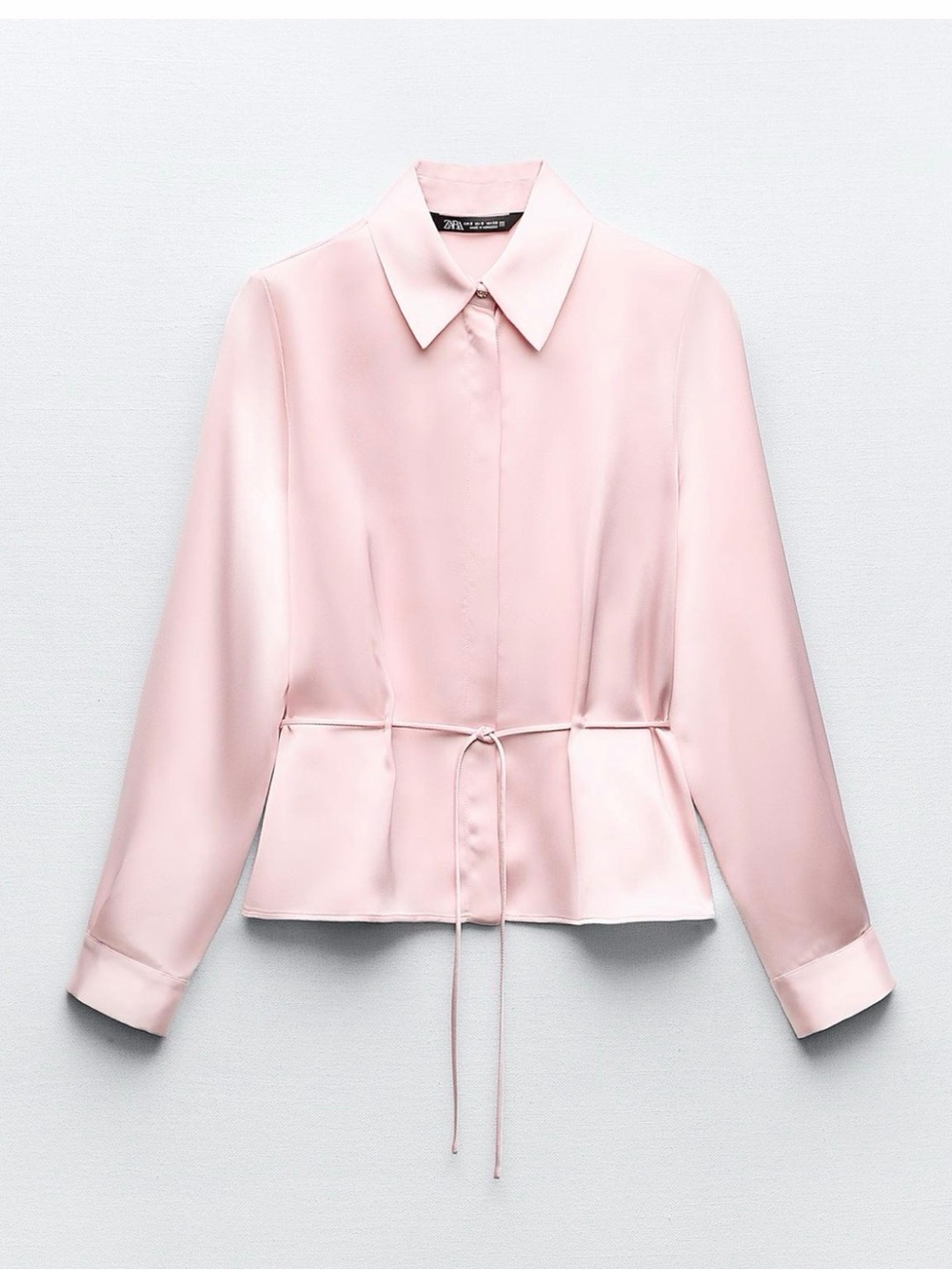 Zara Light Pink Satin Drawstring Shirt